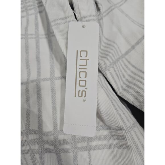 NWT Chico's White Plaid Corduroy Shirt Button Down Size 2 Medium M Women's - Picture 3 of 9